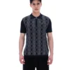Polo noir Castello en maille jacquard avec fermeture à glissière