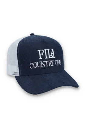 Casquette Fila Cody en velours côtelé bleu marine avec dos en maille et motif brodé