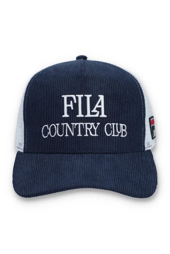 Casquette Fila Cody en velours côtelé bleu marine avec dos en maille et motif brodé