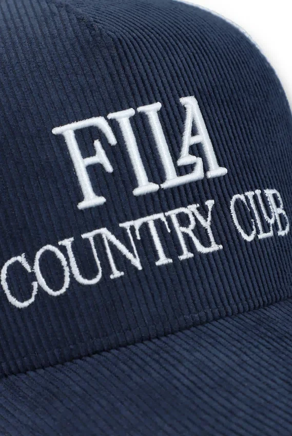 Casquette Fila Cody en velours côtelé bleu marine avec dos en maille et motif brodé