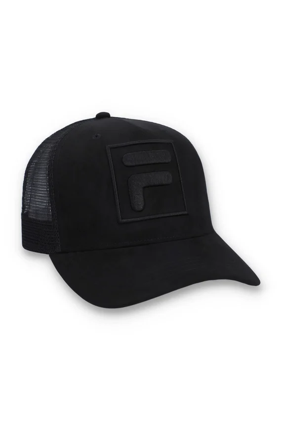 Casquette Turo Large F-Box en daim brodé ton sur ton avec arrière en maille, noire