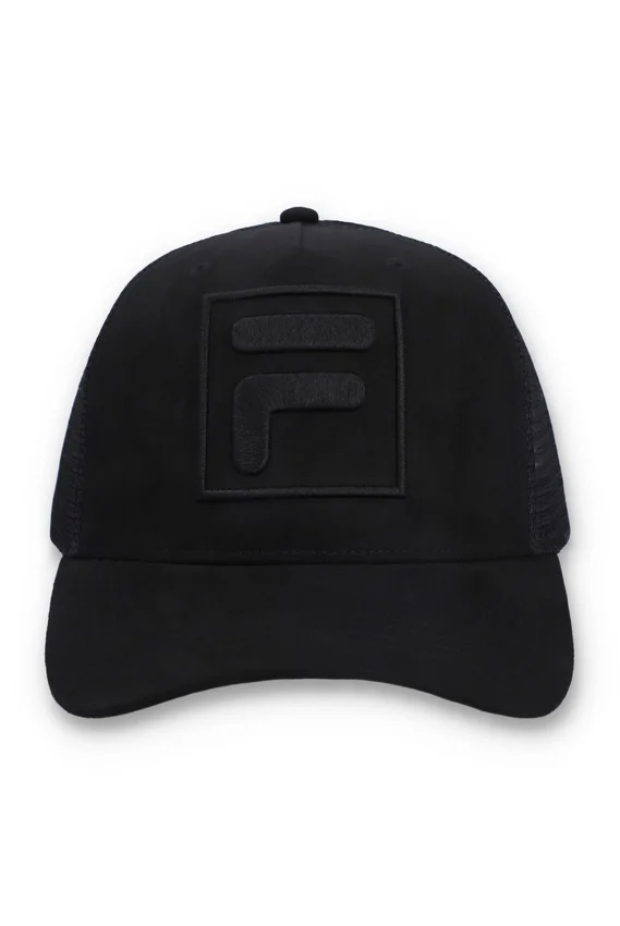 Casquette Turo Large F-Box en daim brodé ton sur ton avec arrière en maille, noire