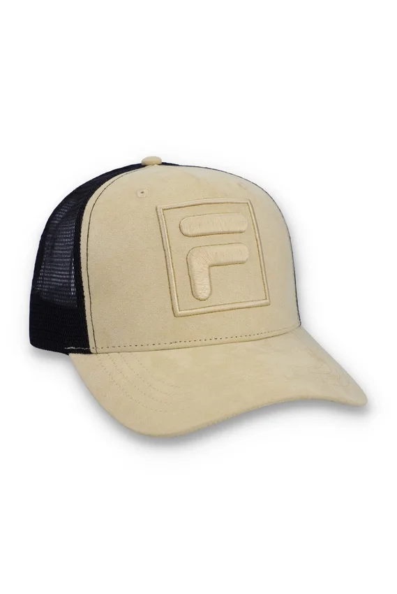 Casquette Turo Large F-Box en daim brodé ton sur ton avec dos en maille, beige classique