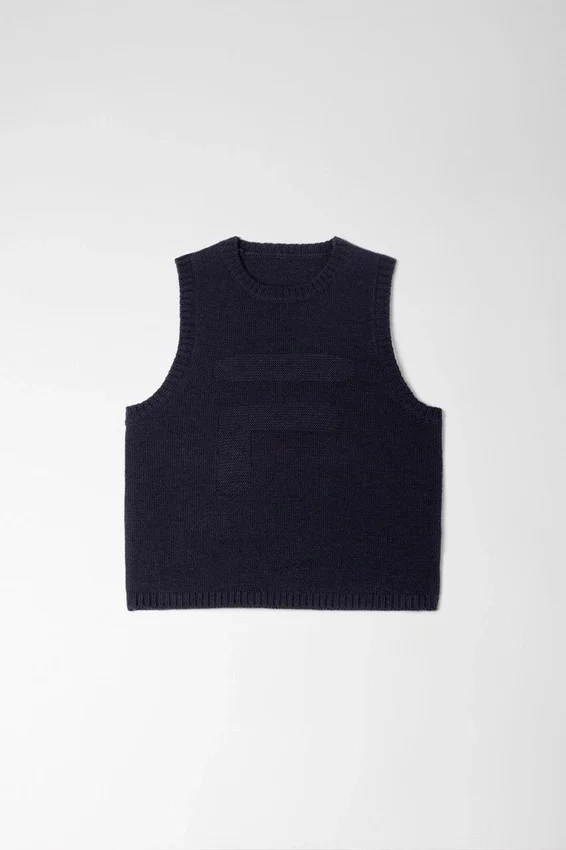 Débardeur court en maille bleu nuit