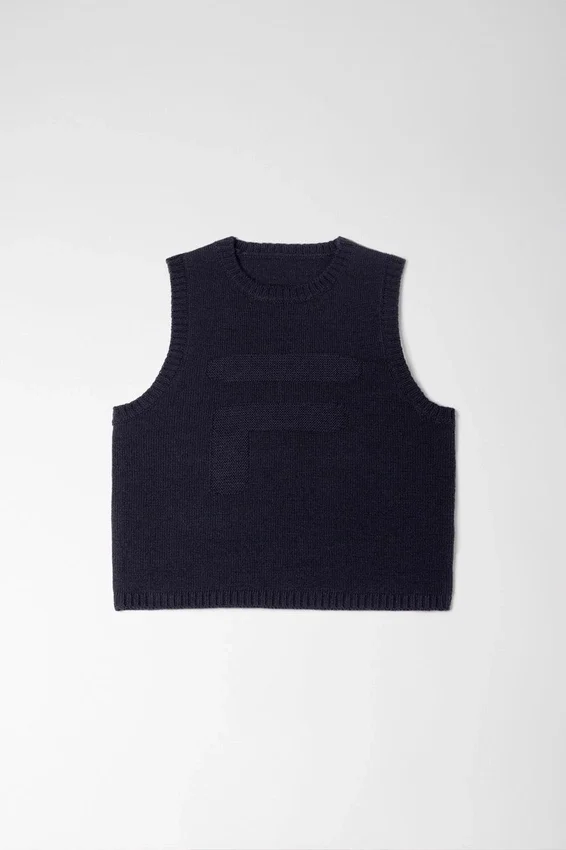 Débardeur court en maille bleu nuit
