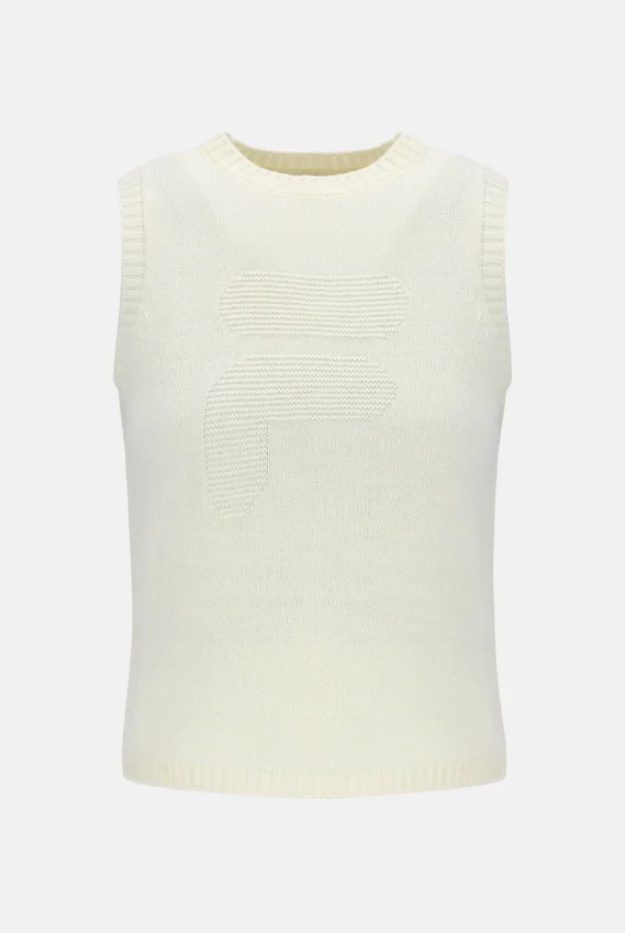 Gilet court en maille blanc cassé