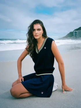 Gilet en maille torsadée Jorja bleu marine de Fila