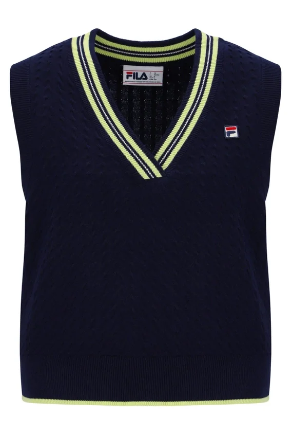 Gilet en maille torsadée Jorja bleu marine de Fila