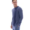 Haut rayé à manches longues en denim indigo vintage