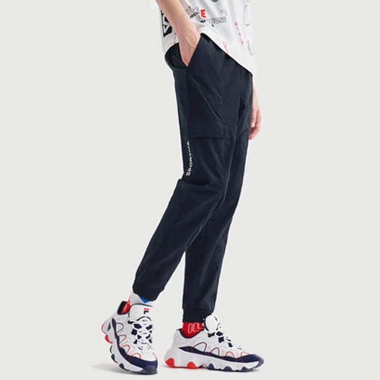 Pantalon de sport tissé avec logo sur le côté, bleu