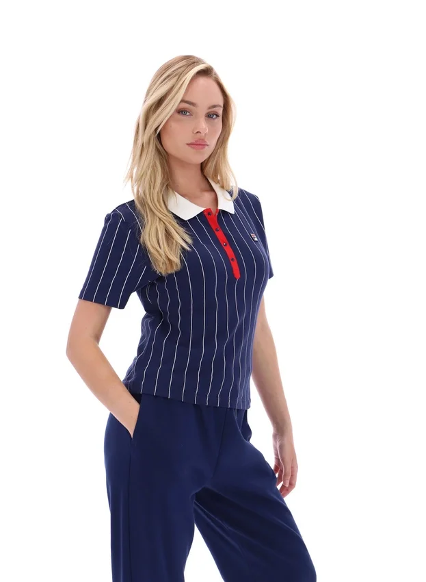Polo ajusté Fila Navy Bai BB1 à rayures fines