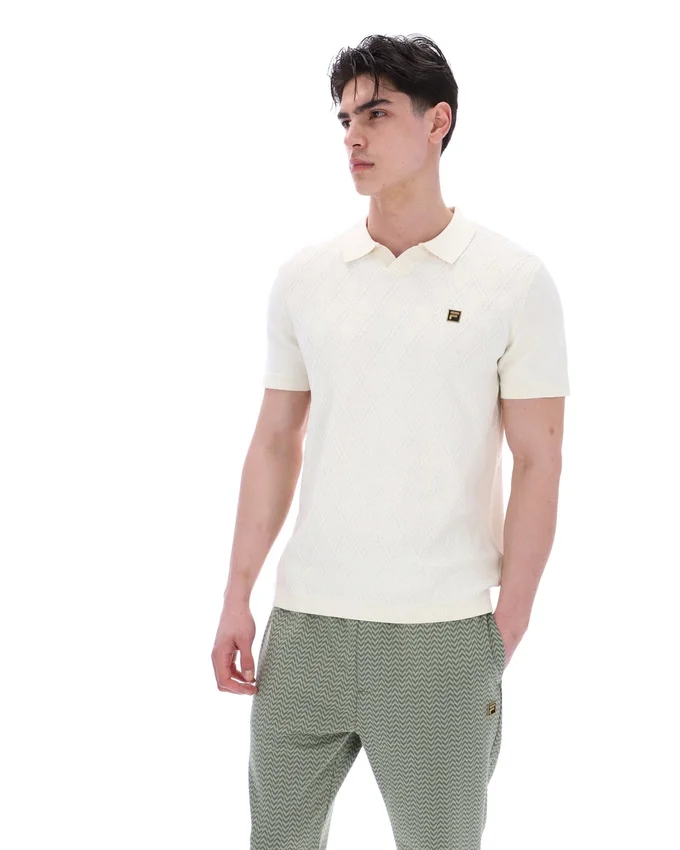 Polo à col ouvert en maille Denny Diamond, couleur lait de coco