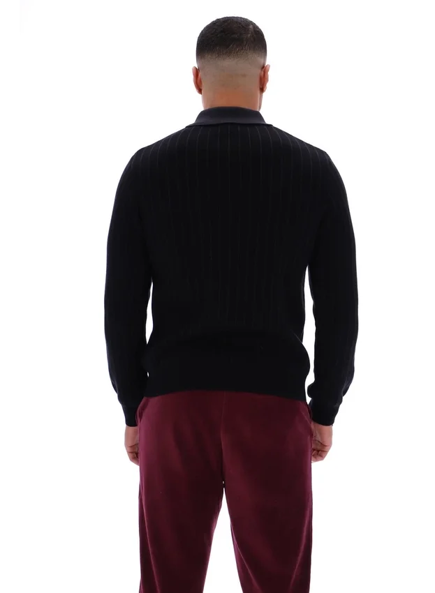 Polo en maille rayé noir Kobe