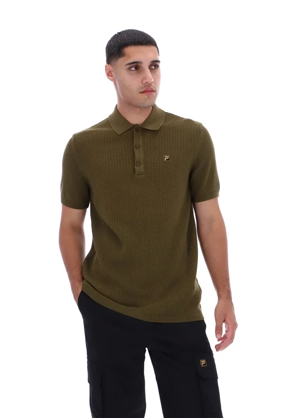 Polo en maille texturée Sander, vert olive foncé