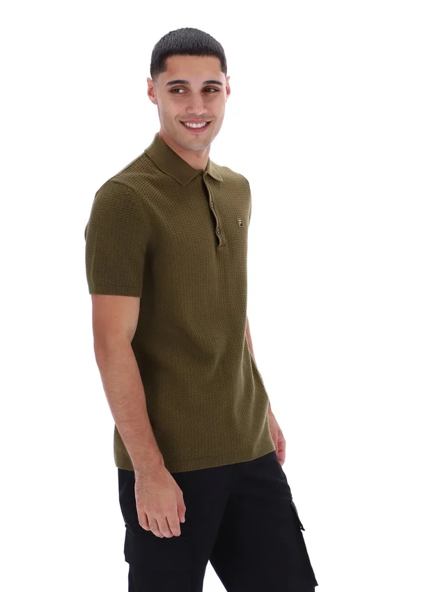 Polo en maille texturée Sander, vert olive foncé