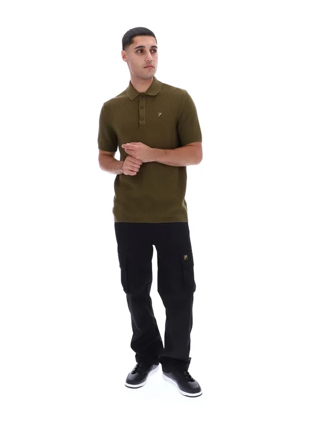 Polo en maille texturée Sander, vert olive foncé