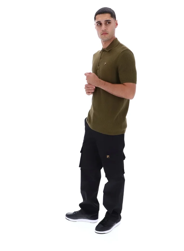 Polo en maille texturée Sander, vert olive foncé