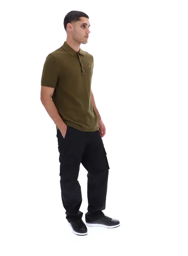 Polo en maille texturée Sander, vert olive foncé