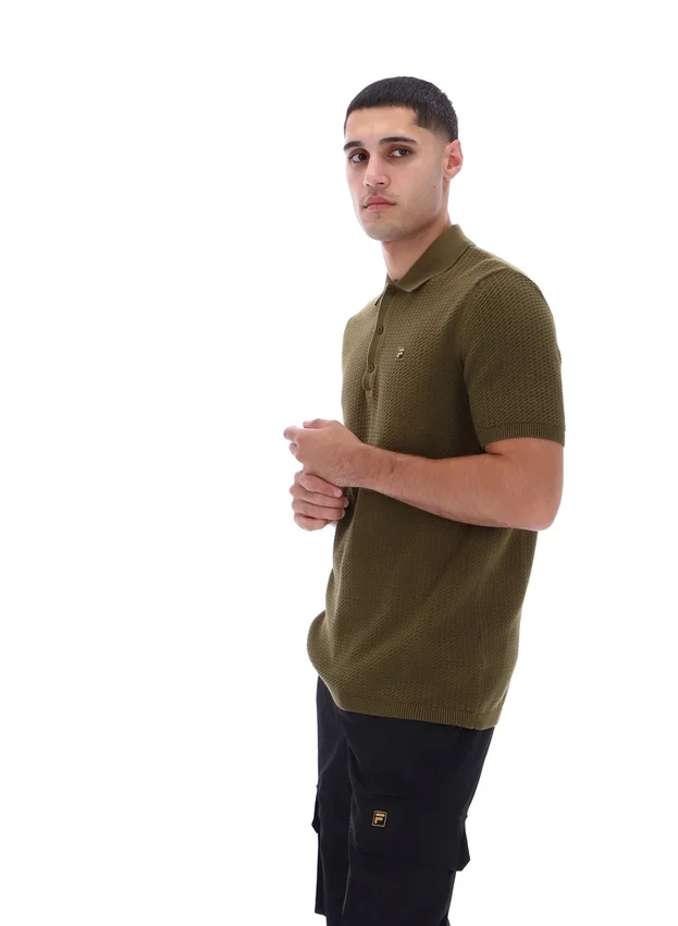 Polo en maille texturée Sander, vert olive foncé