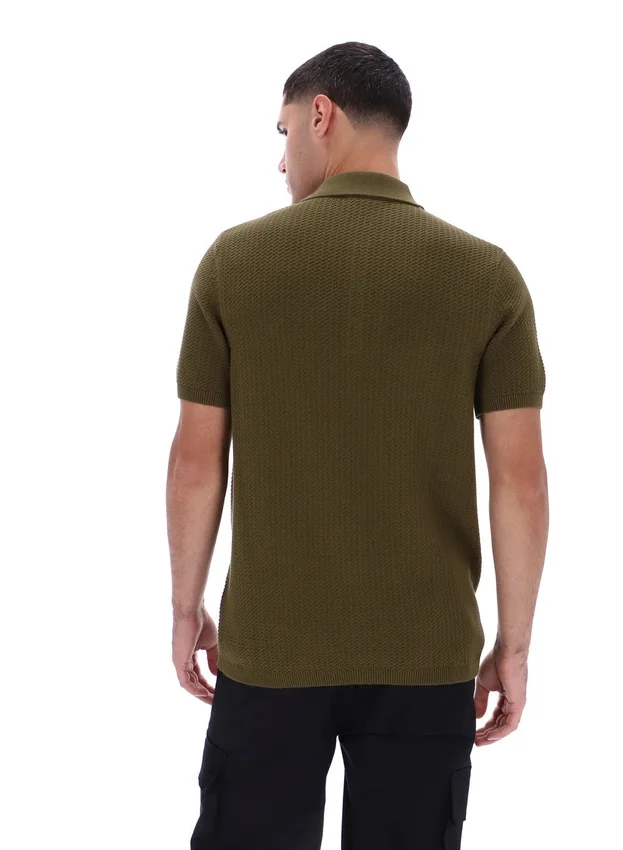 Polo en maille texturée Sander, vert olive foncé
