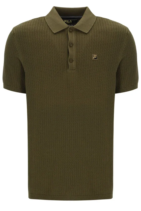 Polo en maille texturée Sander, vert olive foncé
