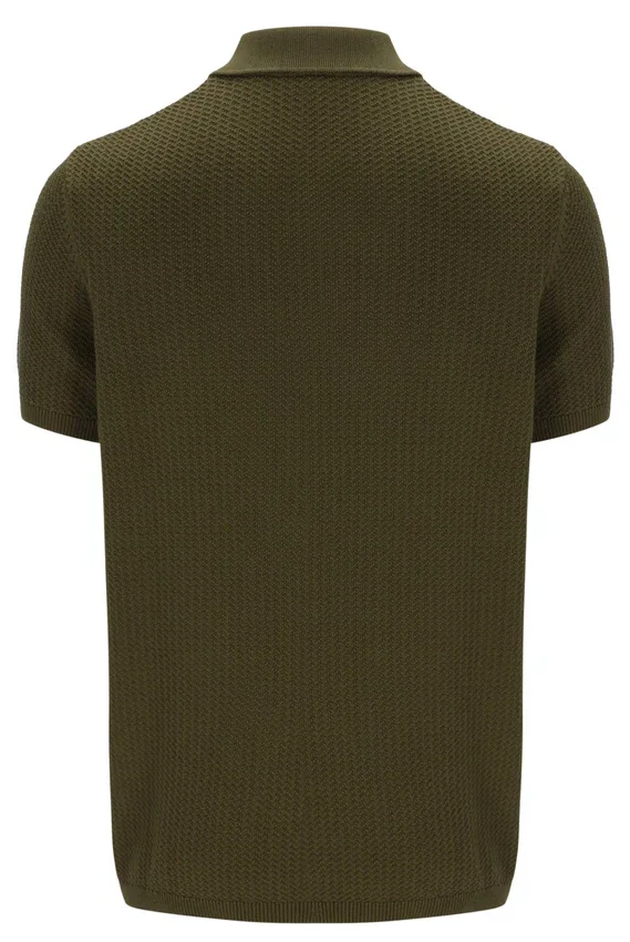 Polo en maille texturée Sander, vert olive foncé