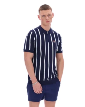Polo Fila Giorgio en maille patchwork crochetée bleu marine