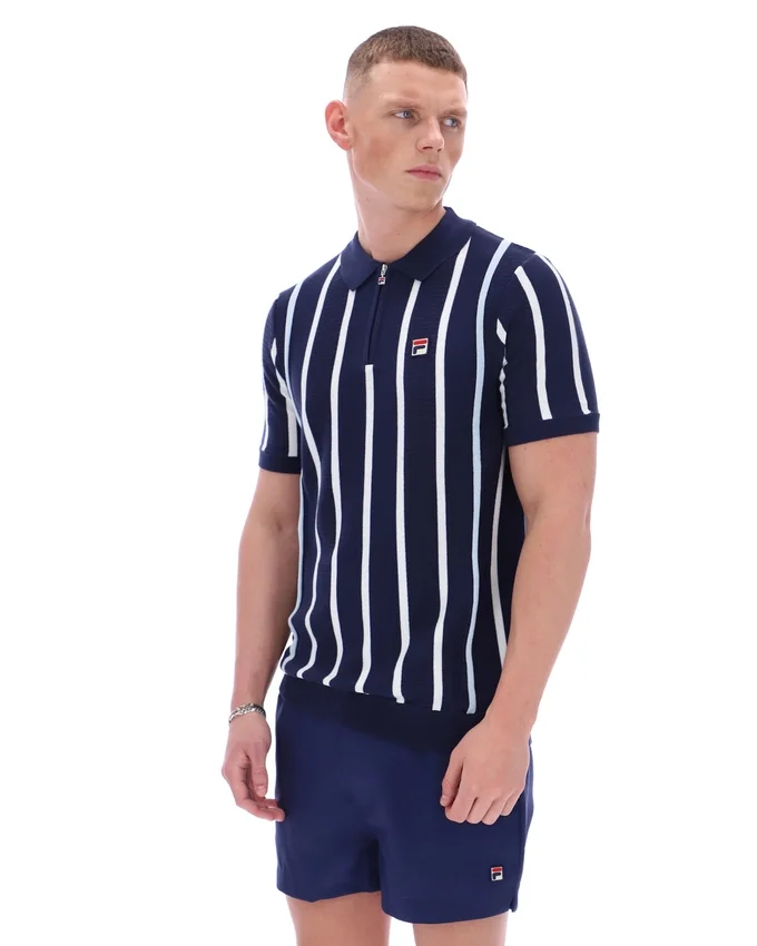 Polo Fila Giorgio en maille patchwork crochetée bleu marine