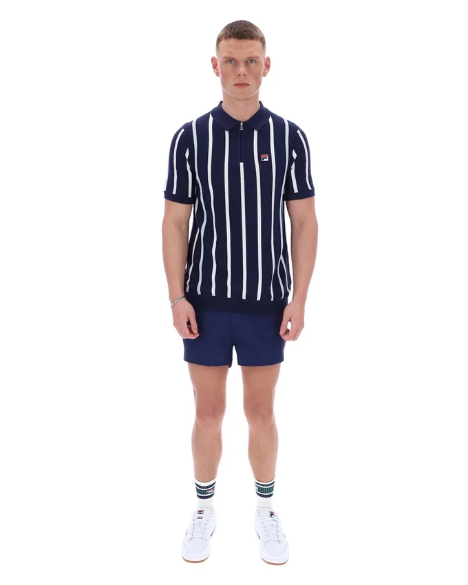 Polo Fila Giorgio en maille patchwork crochetée bleu marine