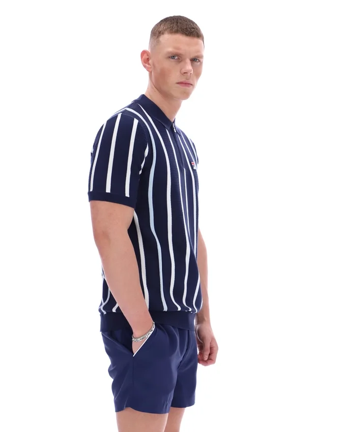 Polo Fila Giorgio en maille patchwork crochetée bleu marine