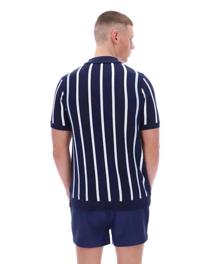 Polo Fila Giorgio en maille patchwork crochetée bleu marine