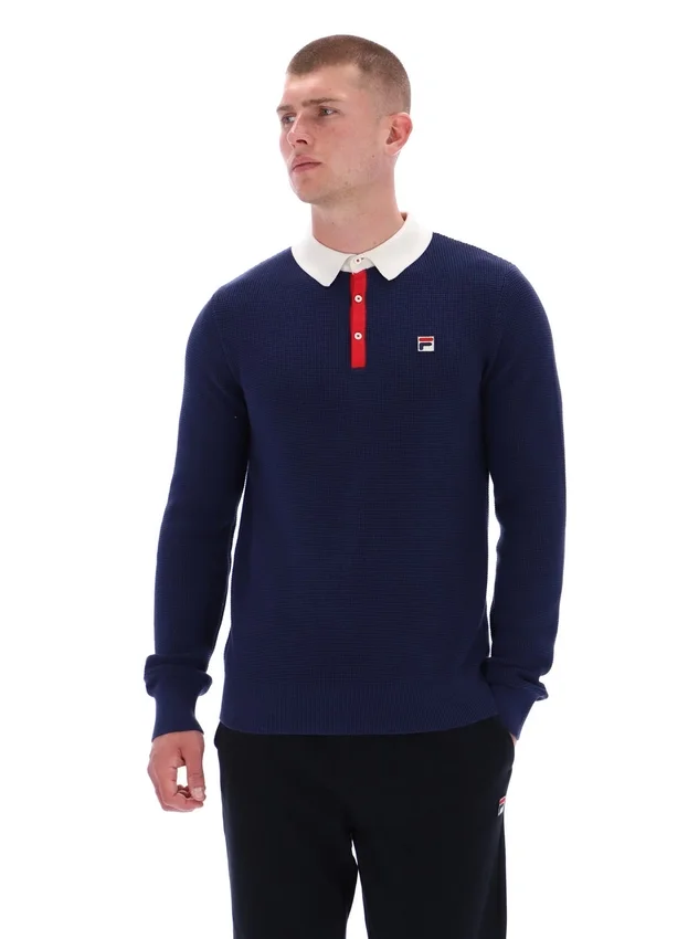 Polo à manches longues Fila Nowell en maille gaufrée bleu marine