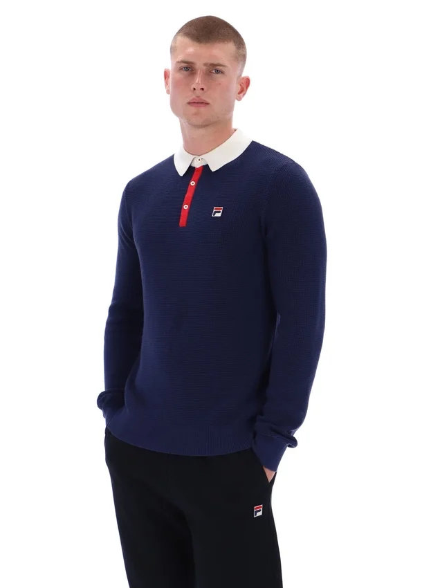 Polo à manches longues Fila Nowell en maille gaufrée bleu marine