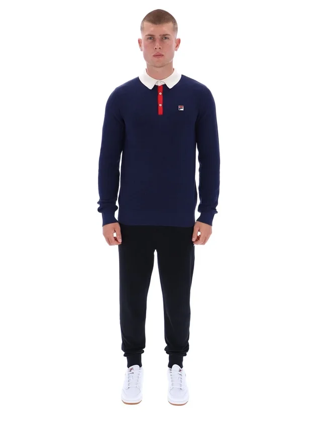 Polo à manches longues Fila Nowell en maille gaufrée bleu marine
