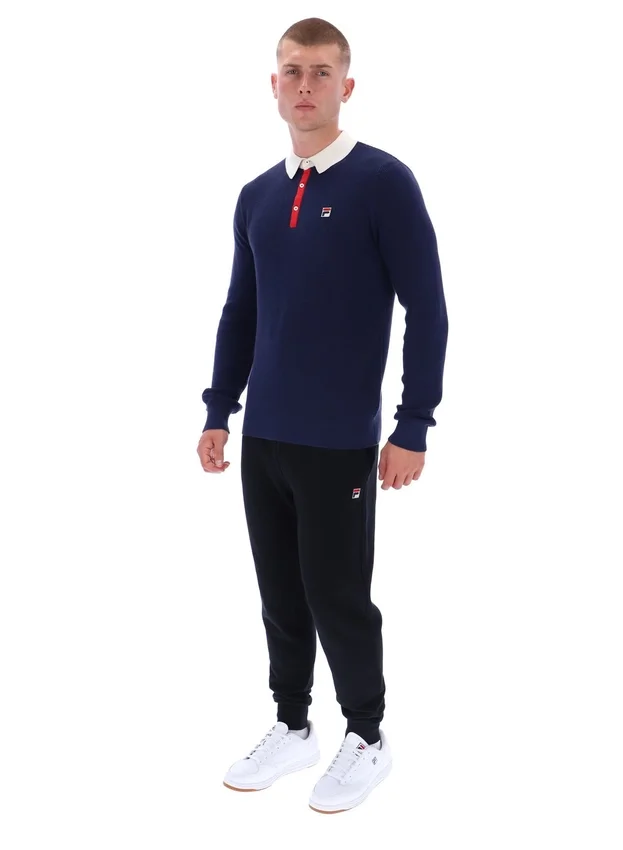 Polo à manches longues Fila Nowell en maille gaufrée bleu marine