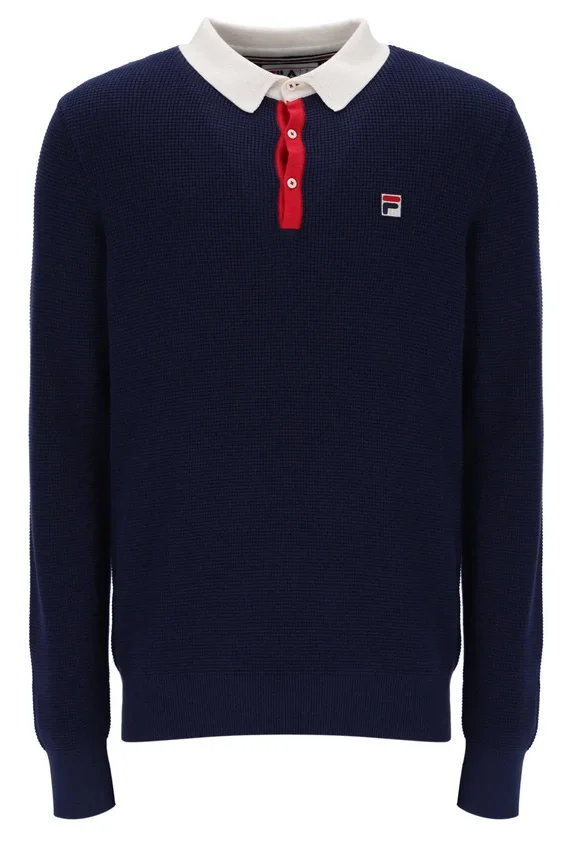 Polo à manches longues Fila Nowell en maille gaufrée bleu marine