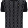 Polo noir Castello en maille jacquard avec fermeture à glissière