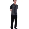Polo noir Castello en maille jacquard avec fermeture à glissière