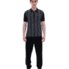 Polo noir Castello en maille jacquard avec fermeture à glissière