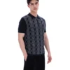 Polo noir Castello en maille jacquard avec fermeture à glissière