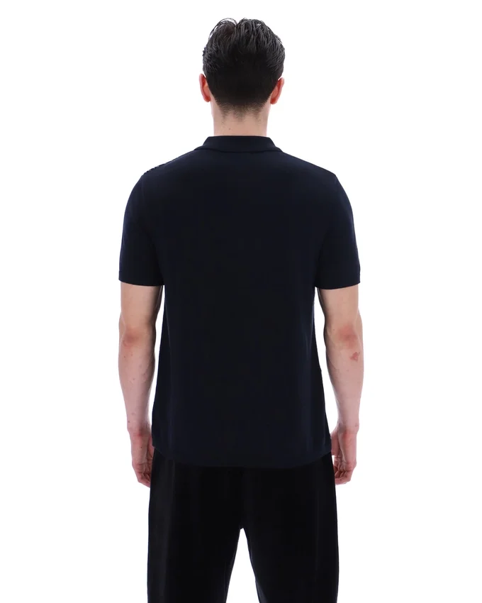 Polo noir Castello en maille jacquard avec fermeture à glissière