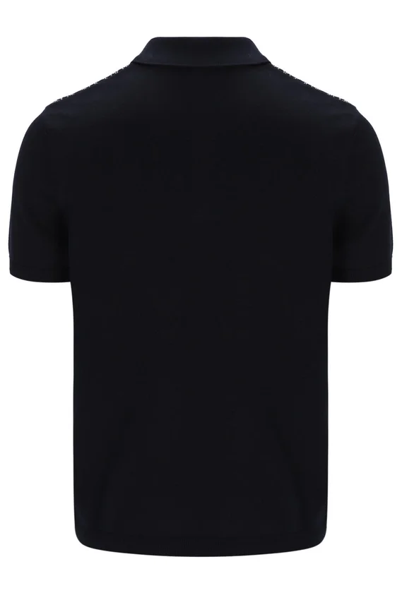 Polo noir Castello en maille jacquard avec fermeture à glissière