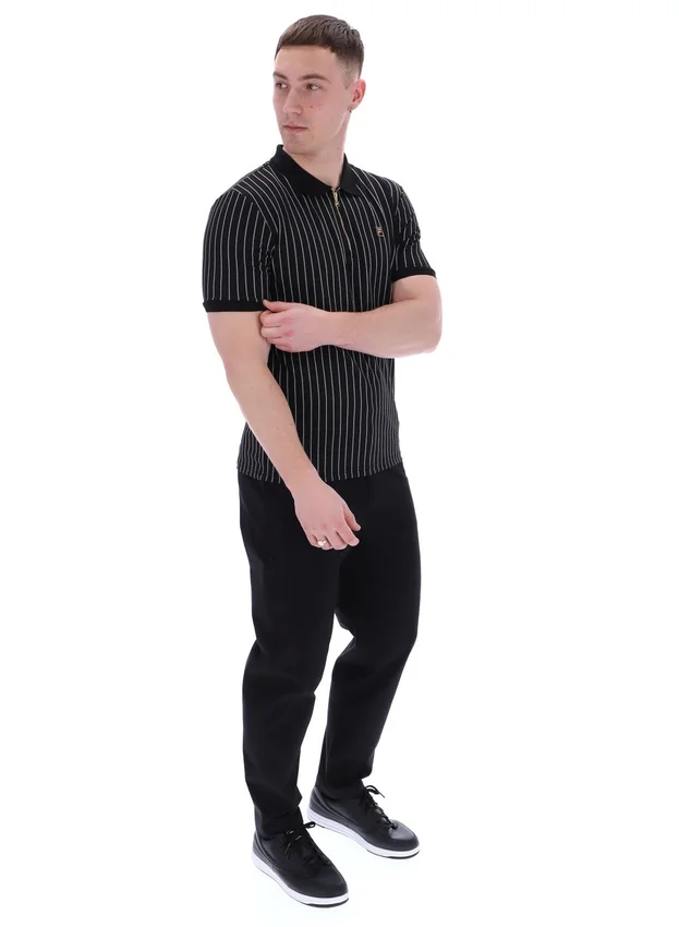 Polo noir Patton à rayures jacquard