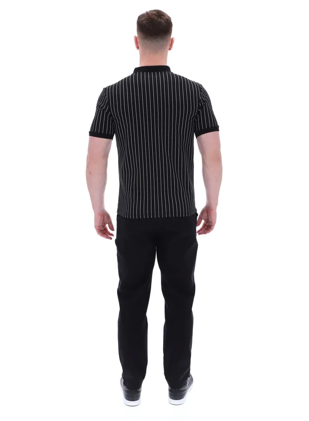 Polo noir Patton à rayures jacquard