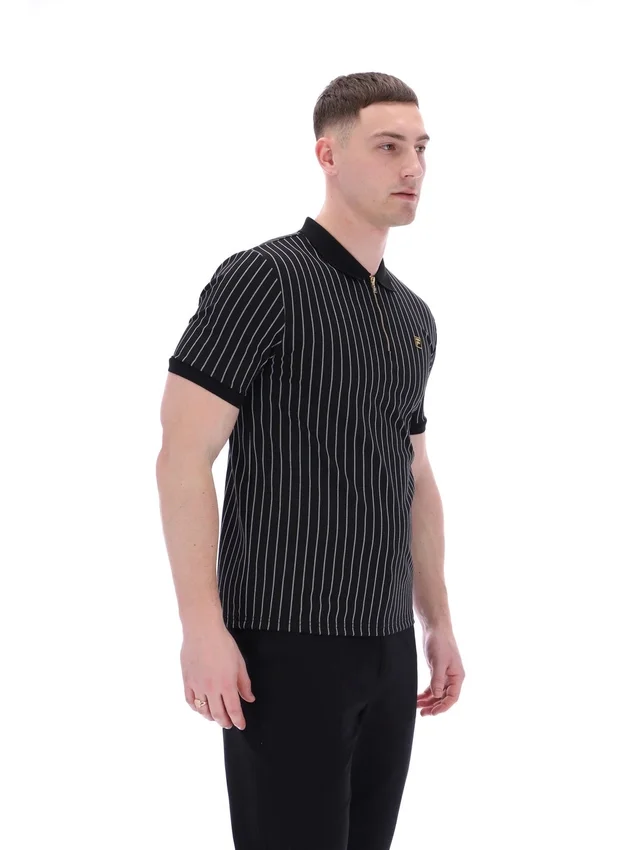 Polo noir Patton à rayures jacquard