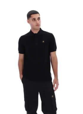 Polo noir Sander en maille texturée