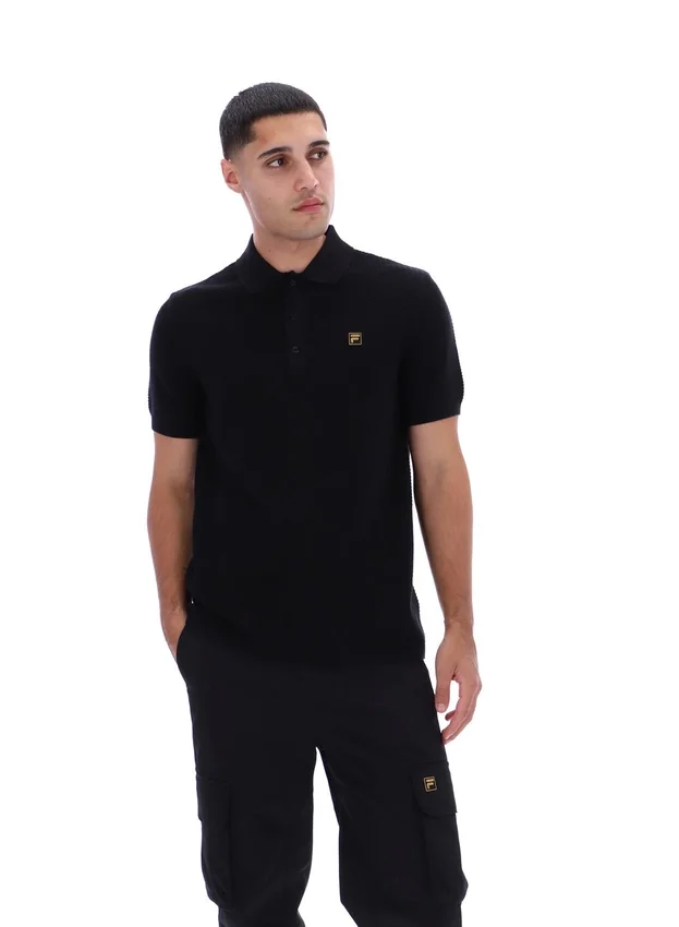 Polo noir Sander en maille texturée