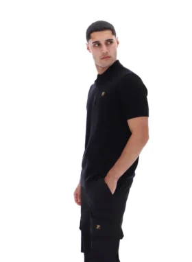 Polo noir Sander en maille texturée