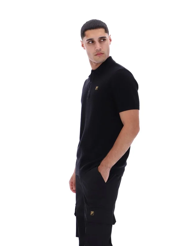 Polo noir Sander en maille texturée