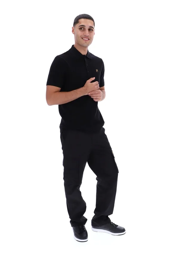 Polo noir Sander en maille texturée